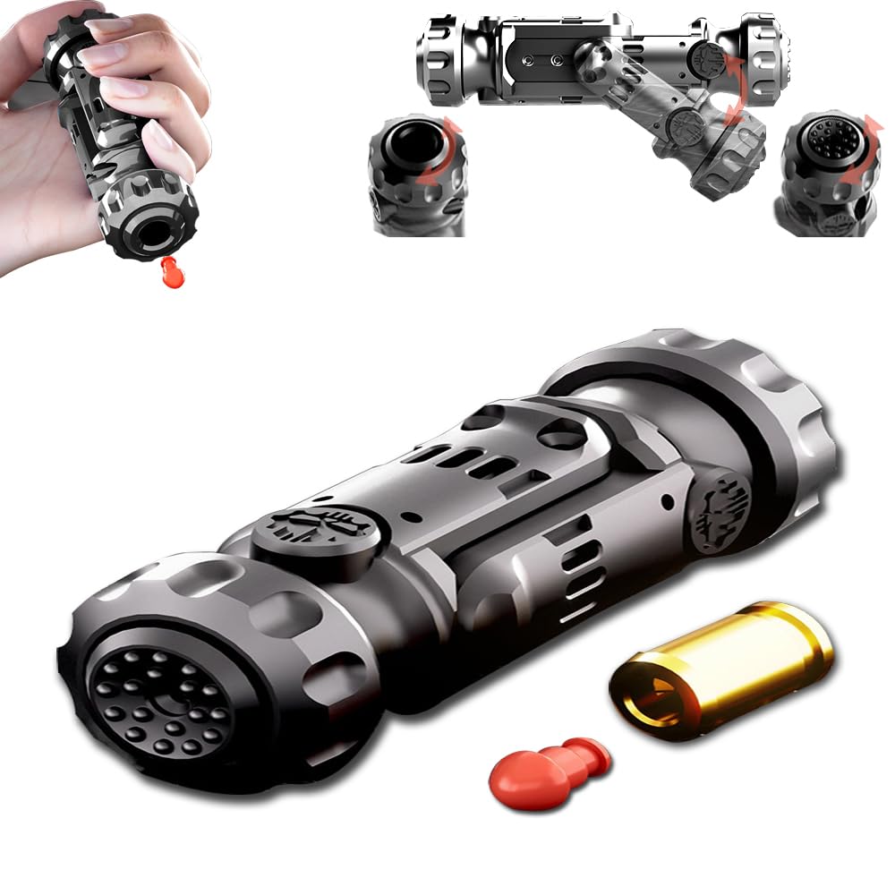 OBEST Fidget Spinner Toys for Adults, Metal Fidget Guns Toys with Soft Bullet Shooting, Foldable Hand Spinner, Rotating Alloy Handheld Fidget Toys to Relieve Stress, Anxiety, Office Desk Toys, Black