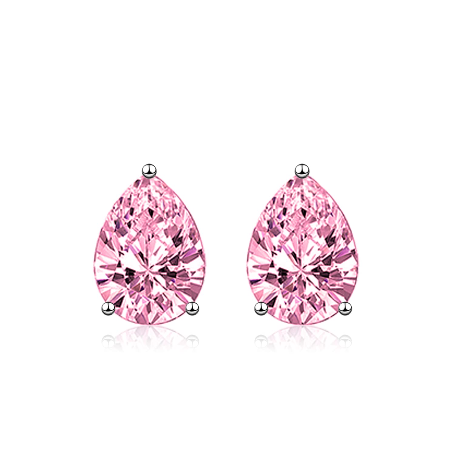 wynn's Silver Stud Earrings for Women, White Gold Studs Earrings, Silver Teardrop Cubic Zirconia Stud Earrings, Hypoallergenic Earrings for Girls Jewellery Gift Christmas, Pink