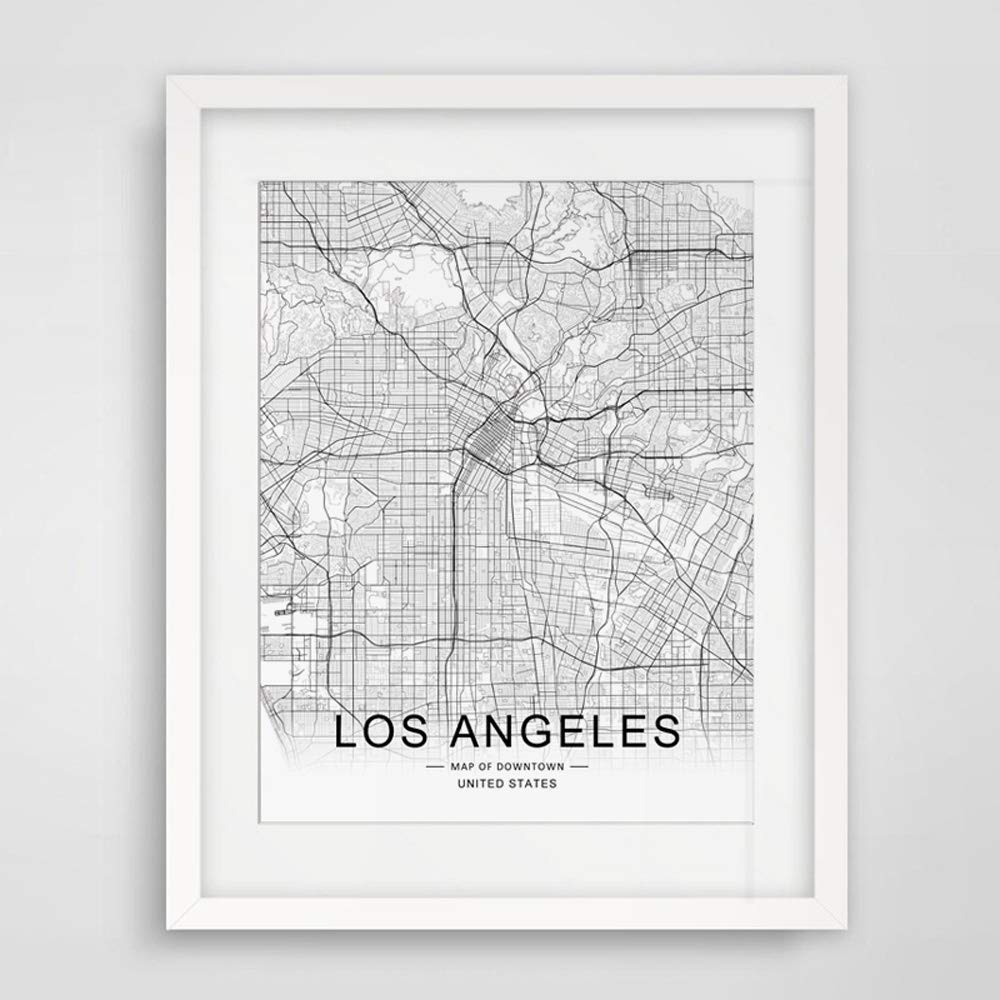 Los Angeles City Downtown Map Wall Art Los Angeles Street Map Print Map Decor City Los Angeles Road Art Black and White City Map Office Wall Hanging 8x10 inch No Frame