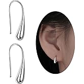 Pull Through Earrings Tiny Teardrop Hoop Earrings Simple Water Drop Shape 925 Sterling Silver Earrings for Women Teen Girls