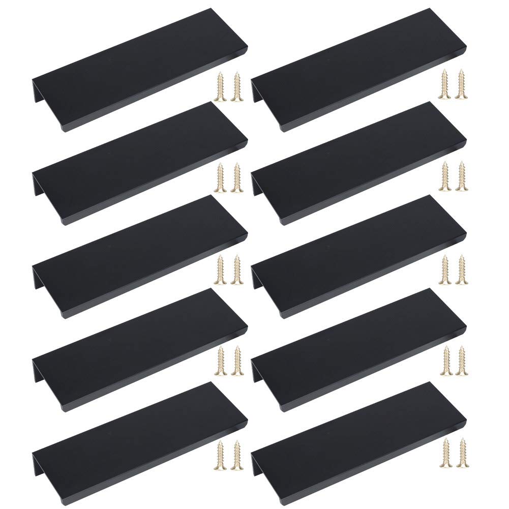 JNRFTY 10Pcs Mount Finger Edge Pull,Hidden Drawer Pulls,Aluminum Hidden Handle Concealed Tab Pulls for Home Kitchen Door Drawer Cabinet (Black,120mm Total Length)