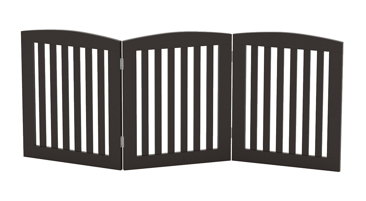 PAWLAND Wooden Freestanding Foldable Pet Gate for Dogs, 24 inch 3 Panels Step Over Fence, Dog Gate for The House, Doorway, Stairs, Extra Wide (Espresso, 24" Height-3 Panels) : Pet Supplies