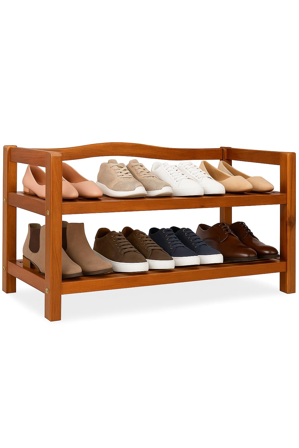 CASARIA® Shoe Rack | Up to 80kg | 2 Tiers | Solid Acacia Wood | Rustic Design | Hallway, Bathroom, Kitchen Shoe Boot Footwear Storage Cabinet | Dark Brown | 74 x 26 x 42cm