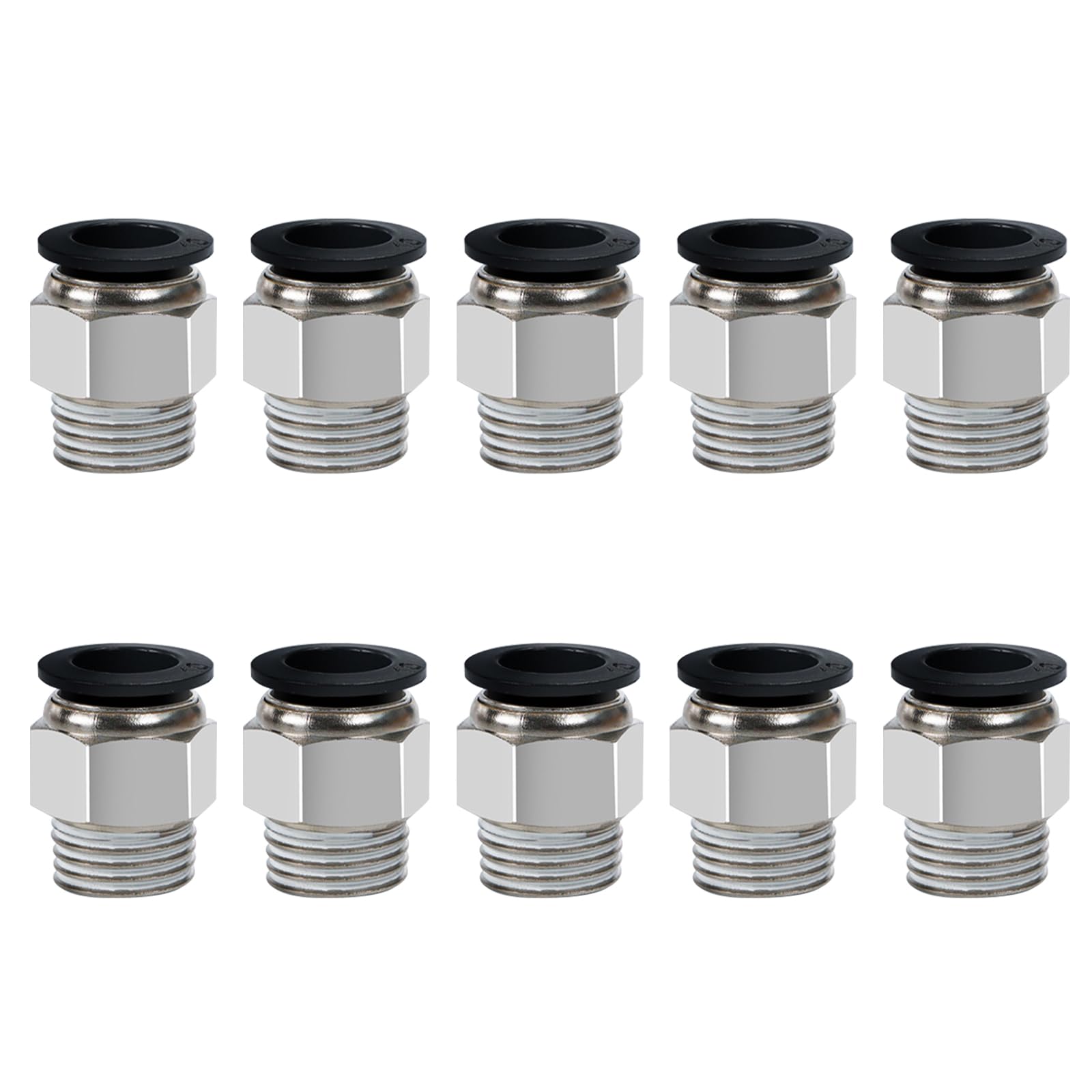 10 Pcs Straight Pneumatic Connectors, Black Air Hose Push to Quick Connect Brass Fittings Adapter, 8mm x 1/4" Male Thread