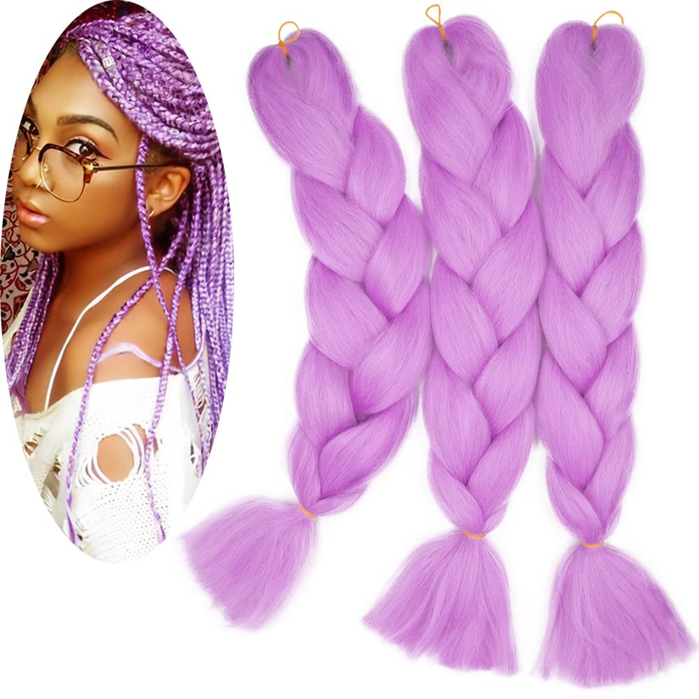 Cybelleza 24inch Jumbo Braids Hair Extensions Ombre Braiding Hair Synthetic 3Pieces/lot Crochet Twist High Temperature African Box Braids, Light Purple — image 1