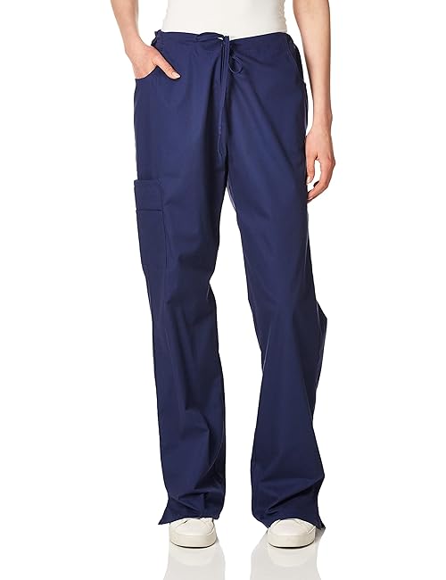 Dickies Women's Signature Mid Rise Drawstring Scrubs Cargo Pant, Navy, Large Petite