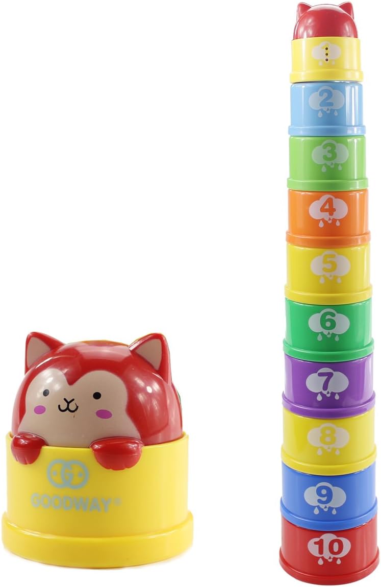 Hugine Rainbow Stacking Cup with Light & Sound Folding Cup Toy Stacking Cups Game Toy for Baby Kids Childrens Educational Toy