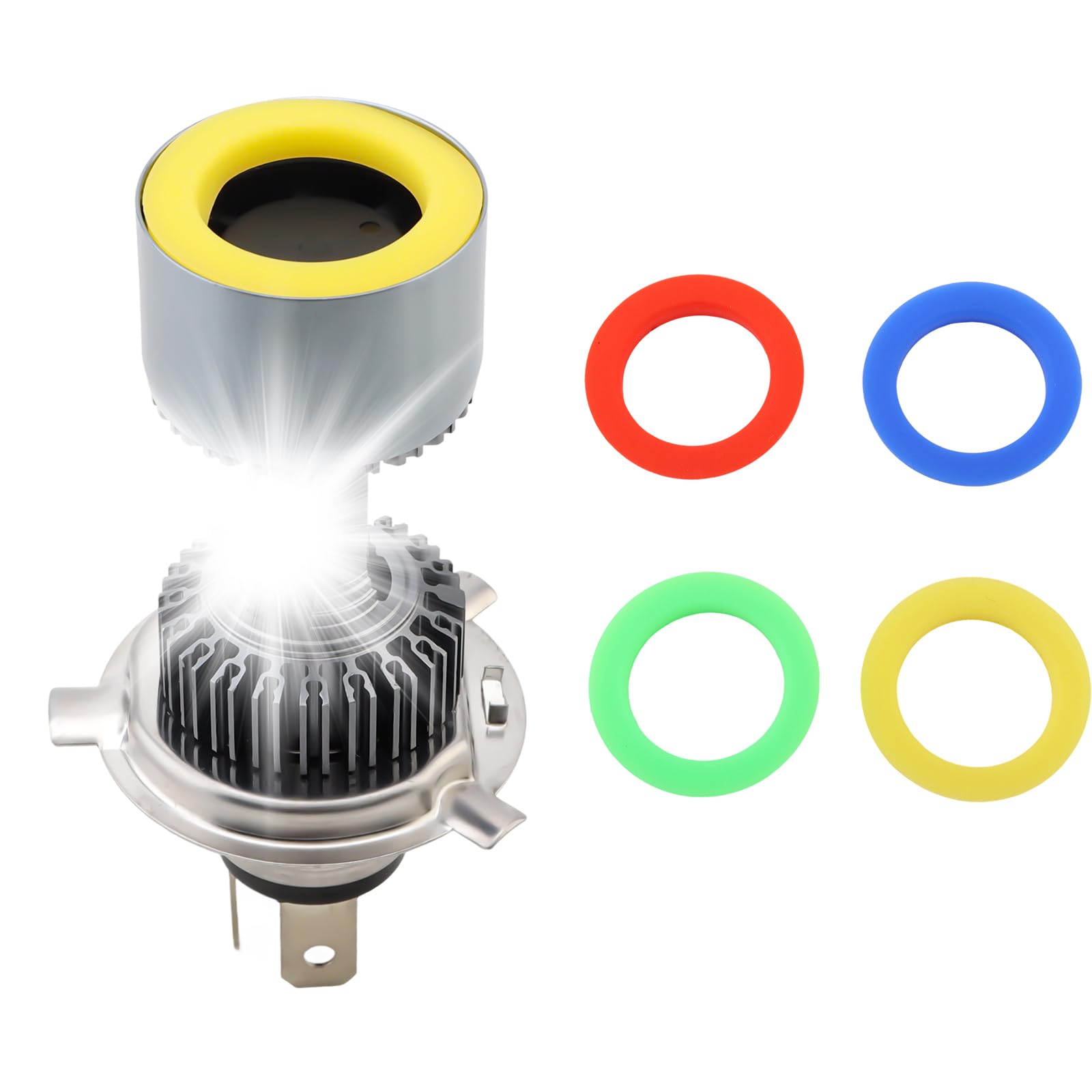Photo 1 of Windance H4 39W Angel Eye LED Bulb 3800LM High Low Beam 4 Color Change for Motorcycles ATVs UTVs Trucks, Super Bright 6000K White Headlight Bulbs