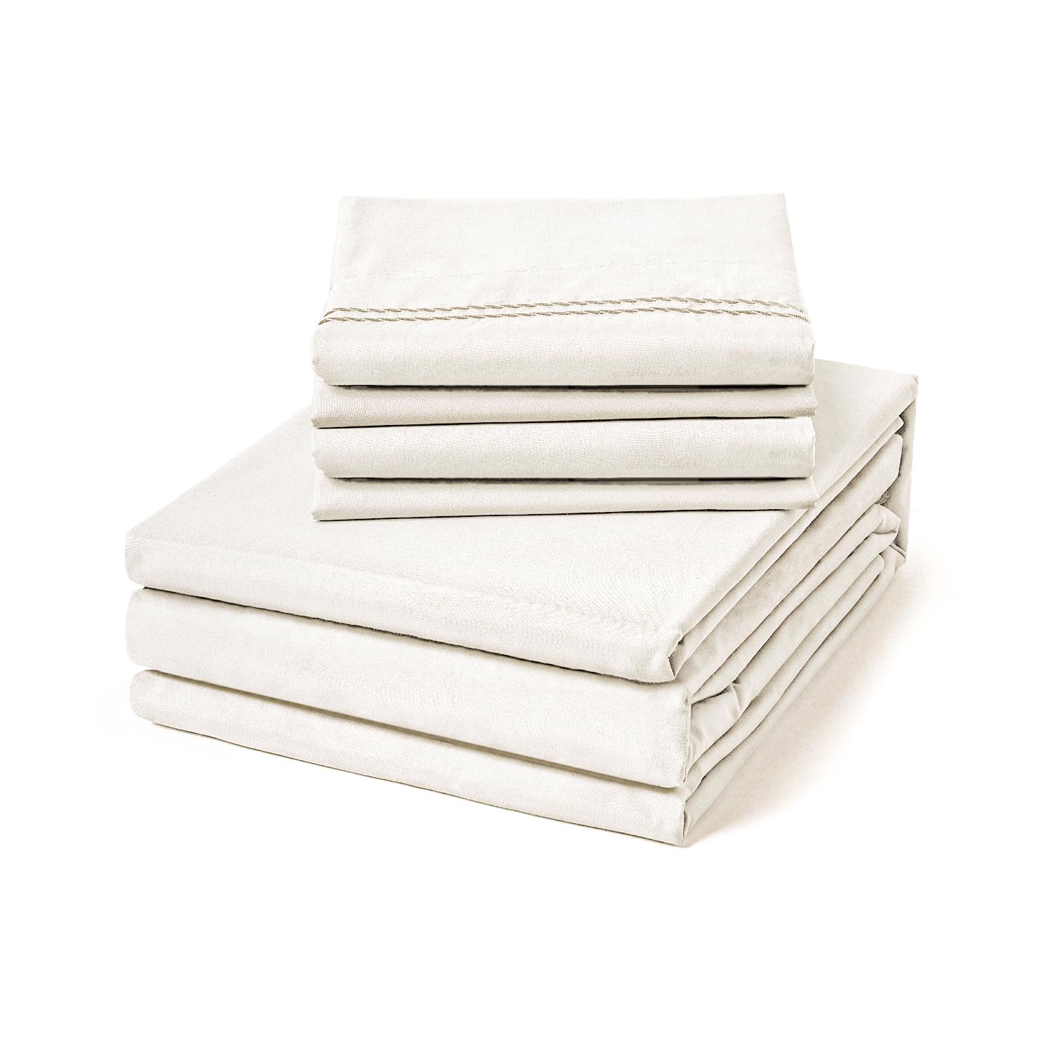ClevaHome Twin Size Sheet Set - 4 Piece Soft Breathable Luxury Bed Sheet Set - Shrinkage & Fade Resistant Embroidered Bedding Sheet with Deep Pocket, 2 Extra Pillowcases (Twin, Crystal White)