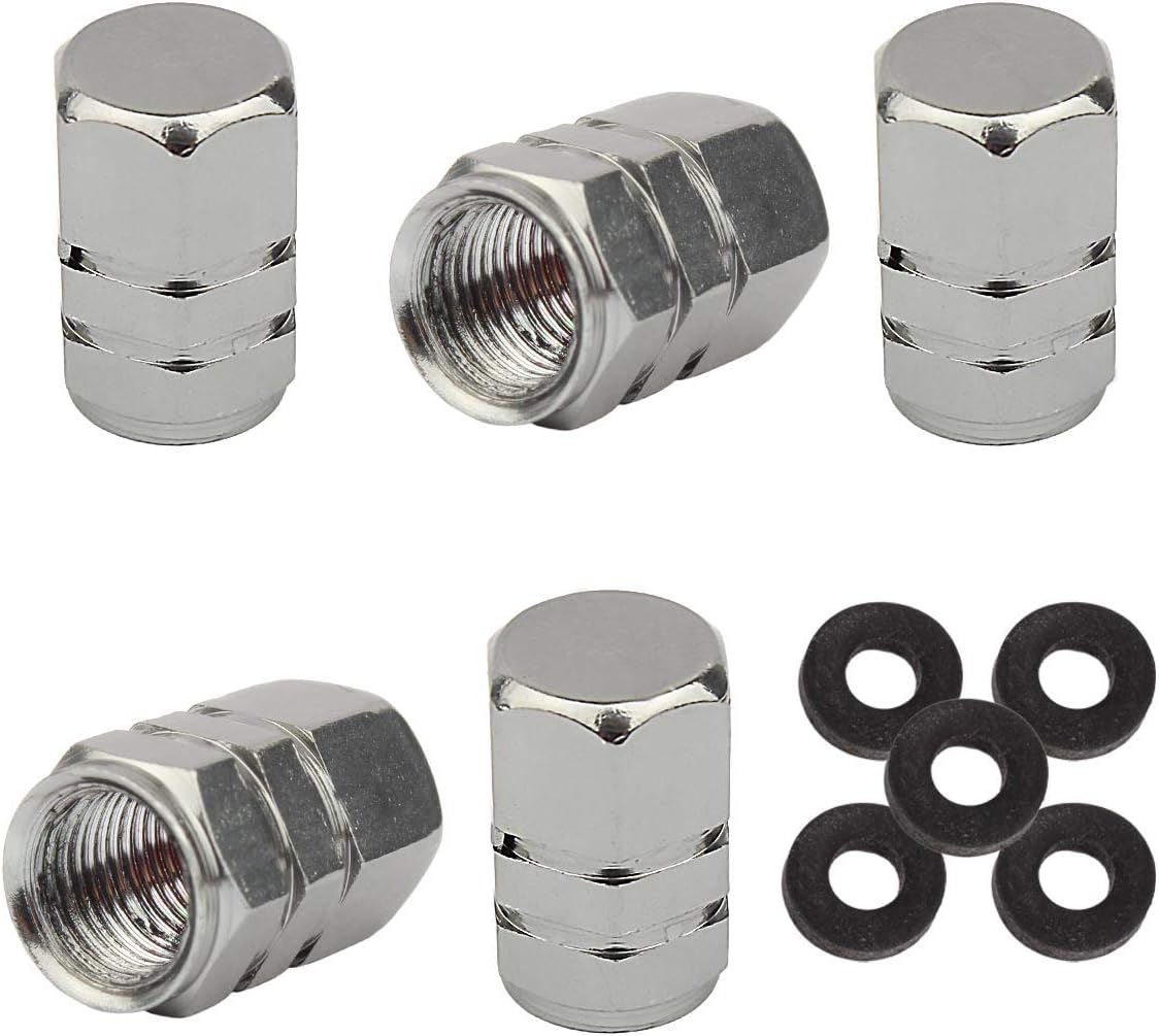Winka Valve Stem Covers Aluminum Hexagon Style Valve Stem Caps Gray Wheel Caps Tire Valve Stem 5Pcs