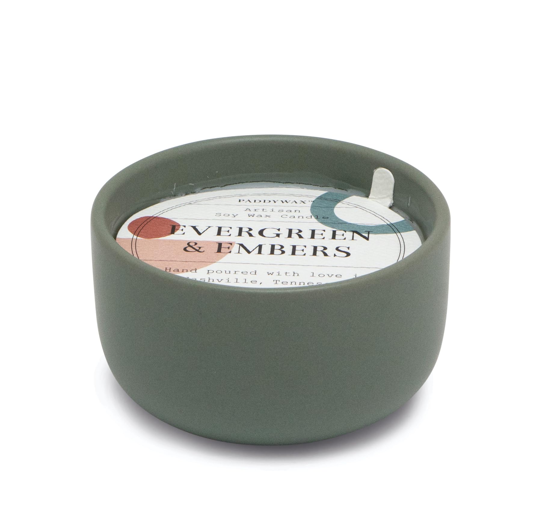 Paddywax Scented Candles Wabi Sabi Collection Fragrant Candle in Reusable Colorful Ceramic Bowl, 99g, Evergreen & Embers