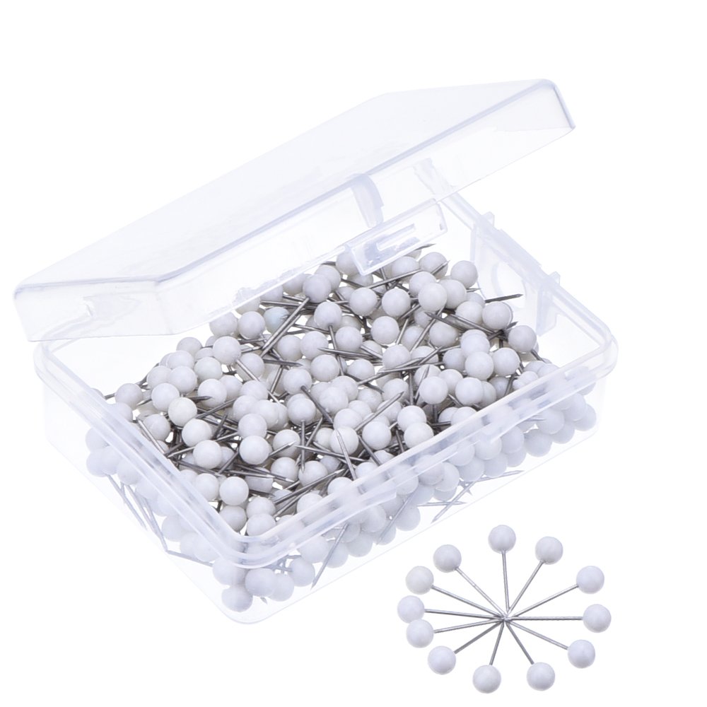 Outus 1/ 8 Inch Round Head Map Tacks Push Pins, 300 Pieces, White