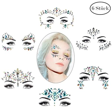 Glitzersteine Gesicht Sticker Gesicht Edelsteine Gesicht Gesicht Schmucksteine Temporäre Tattoos Party Frauen Make Up Set Mer