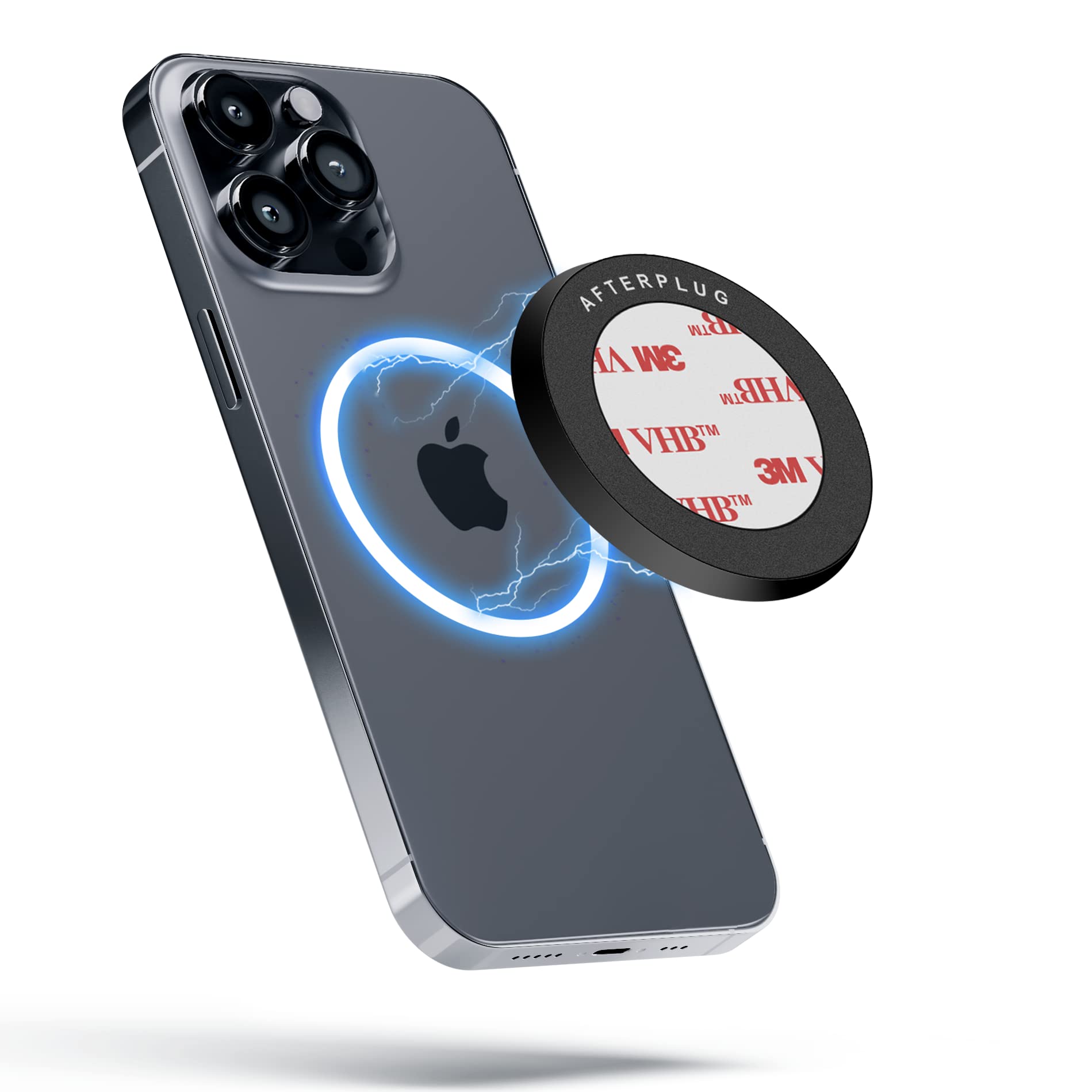 Photo 1 of Afterplug Magnetic Wall Mount Sticker - Strong Adhesive Stick On Holder for iPhone 12-16 Series (1 Pack, Black)