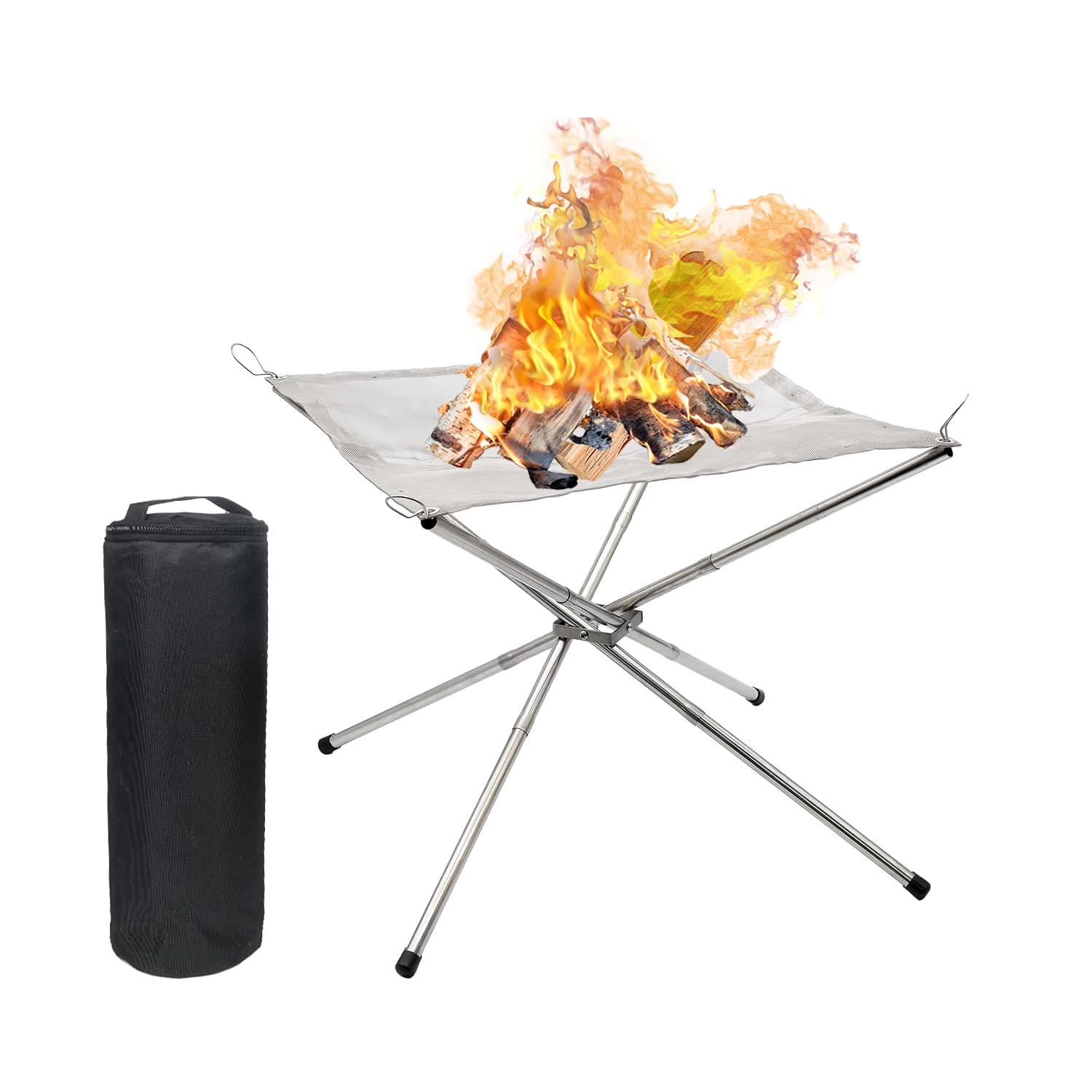 Hniuyun Portable Outdoor Fire Pit, Steel Mesh Camp Fire Pit for Wood Burning, Folding Firepit Fireplace with Carrying Bag for Camping, Campfire, Patio, and Garden (42 * 42 * 34cm)