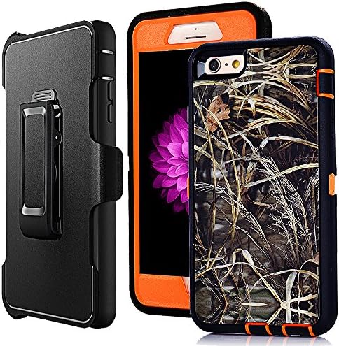 iPhone 6 Plus Holster Case,Harsel Defender Heavy Duty Shock Absorbent Camo Natural Wood 360 Rugged Hybrid Protection Case w/Screen Protector & Rotating Clip for iPhone 6 Plus /6s Plus 5.5" (Grass O)