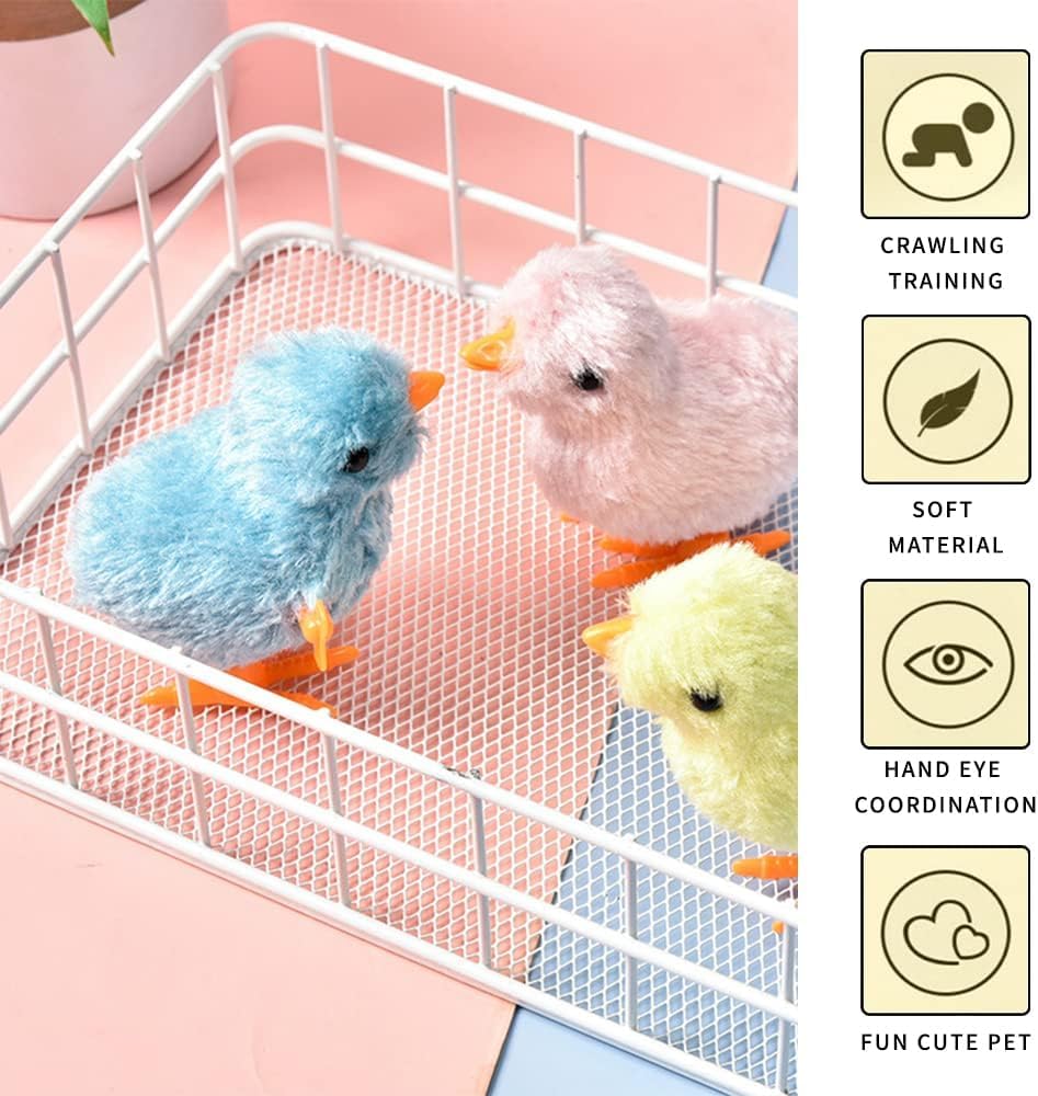 Easter Decoration Chick, Wind Up Chicken Toy, Pack of 4 Chicken Toys Gift for Little Boy and Girls, Chick Toy Easter, Easter Basket Fillers (Random Colour)