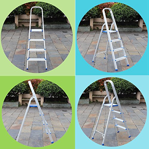 Livebest Aluminium Folding 4 Step Ladder 330 lb Heavy Duty with Non-slip Safety Rails Work Platform,Perfect for Home,School,Office