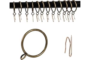 Curtain Drapery Hanging 1.25inch-Internal Diameter - Curtain Rings with Hooks Eyelet for Window Door Curtain Bronze Zocang