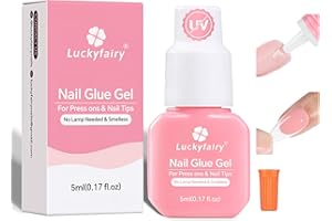 LUCKYFAIRY Super Strong Gel Nail Glue for Press On Nails: Upgraded No U V Lamp Needed Glue Gel, Travel-Size 5ml Air Quickly Dry for Nail Tips Fake Nails Long Lasting with Professional Salon Quality