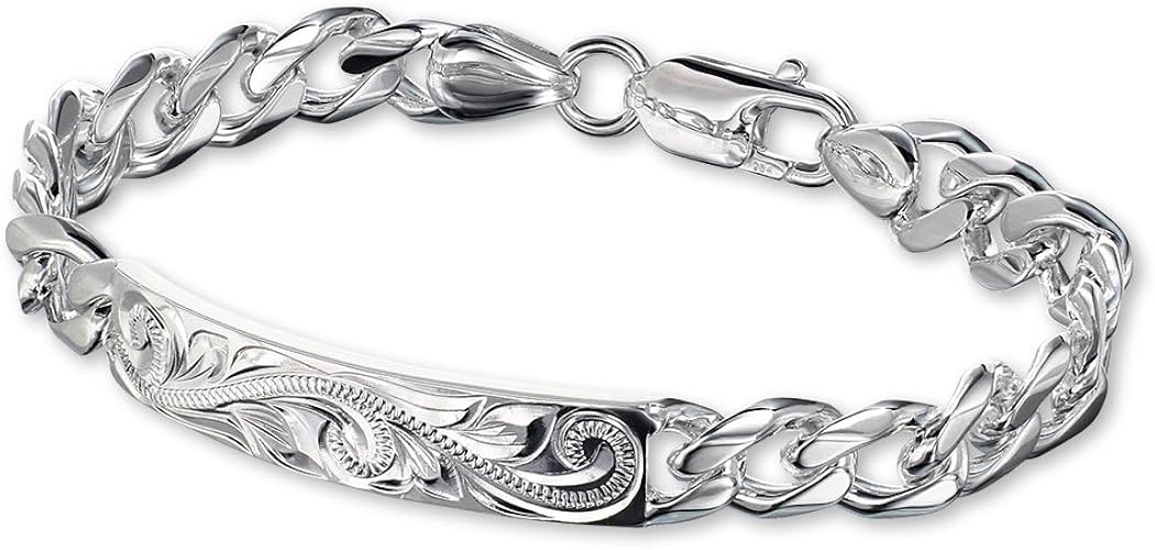 Amazon ハワイアンジュエリー ブレスレット 刻印無料 誕生石入れ可 シルバー925 Idプレート 幅8mm 全長 5cm メンズ レディース Bl102 ブレスレット 通販