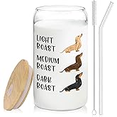 BEHIFL Dachshund Coffee Glass Cup Gifts for Women, 14oz Dachshund Tumbler with Lid and Straw, Funny Wiener Dog Drinking Jar