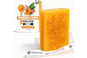 Uselective Turmeric & Lemon Glow Soap Bar - Brightening Bar for Dark Spots & Acne Scars, with Kojic Acid, Vitamin C, Retinol & Shea Butter - SLS Free for Face/Body,All Skin Types