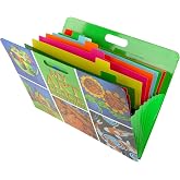 HearthSong Art Place Portfolio with Handles - 8 Expandable Color Coded Accordion Files for Organizing Children's Artwork - 19 H x 15.25 W, Green