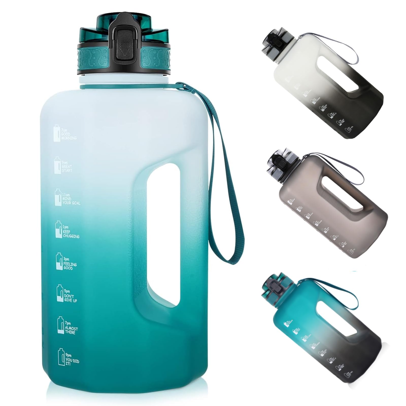 GEMFUL Large Water Bottle 2.2 Litre with Time Markings | Motivational Hydration Flask | BPA Free Leak Proof Reusable for Gym, Running, Office & Outdoor (Cyan) — image 1