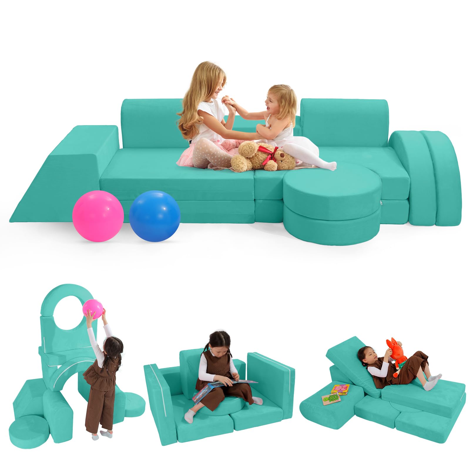 Photo 1 of Fivetry 12PCS Modular Kids Play Couch, Child Sectional Sofa, Kids Floor Sofa for Playroom Fort Building, Convertible Foam and Floor Cushion for Boys and Girls