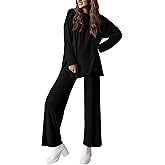 PRETTYGARDEN Women's Two Piece Lounge Sets Matching Long Sleeve Shirts Wide Leg Pants Tracksuits Travel Outfits Fall Clothes