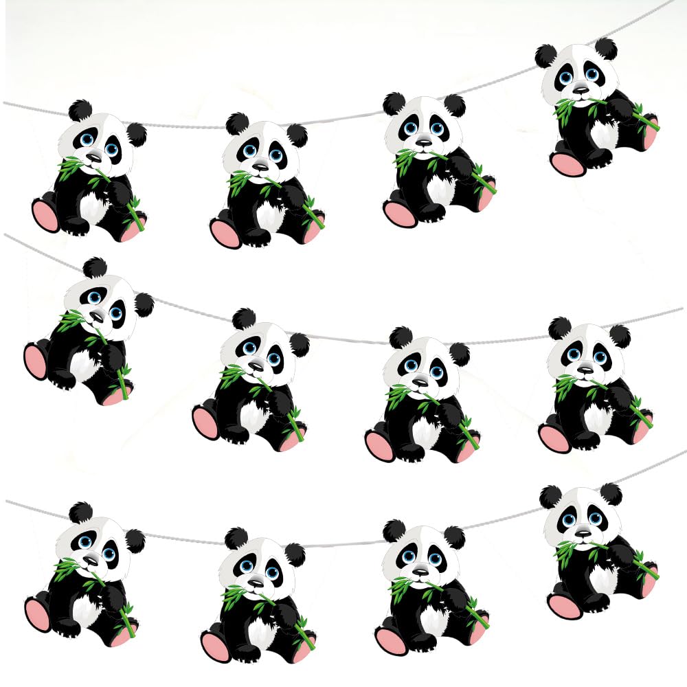 AK Giftshop Panda Bunting Party Decorations - 12pcs / 2.5m Ribbon
