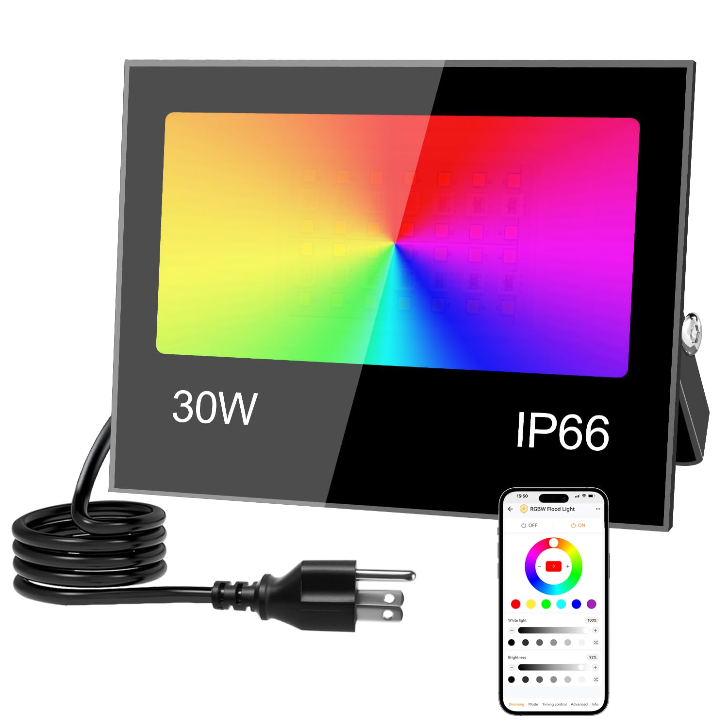 Photo 1 of LED Flood Light Outdoor 30W, 300W Equivalent 3000LM Color Changing Stage Spotlight with APP Control, DIY Scenes - Timing - Warm White 2700K - Smart RGB Landscape Uplight, 43 Modes, IP66 Waterproof