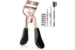 Kaasage Eyelash Curler for Lift and Curl, Professional Stainless Steel Makeup Eyelash Tool with Ergonomic Handle & 6 Replacement Pads for Long-Lasting Results