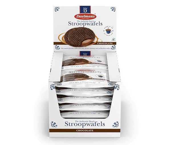 DAELMANS JUMBO CHOCOLATE STROOPWAFELS – CHOCOLATE AND CARAMEL STROOP WAFFLES, DUTCH WAFFLE COOKIES, INDIVIDUALLY WRAPPED STROOPWAFFLE SNACK, MADE IN HOLLAND – 2.56 OZ DUO PACKS (12 COUNT)