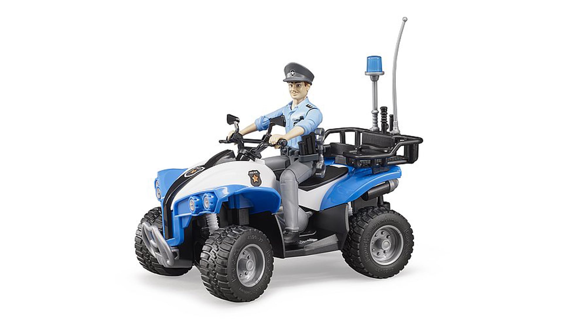 Bruder Police Quad with Police Figure and Accessories – 1:16 Scale Emergency Vehicle Toy, Compatible with Bruder Figures & Bworld Accessories, For Kids Ages 3+
