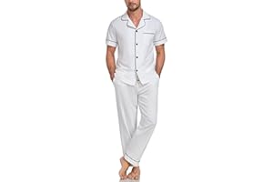 EA'S SECRET Mens Pajamas Set 100% Cotton Soft Button Pajamas for Men Short Sleeve Sleepwear 2 Piece Lounge Pjs Sets