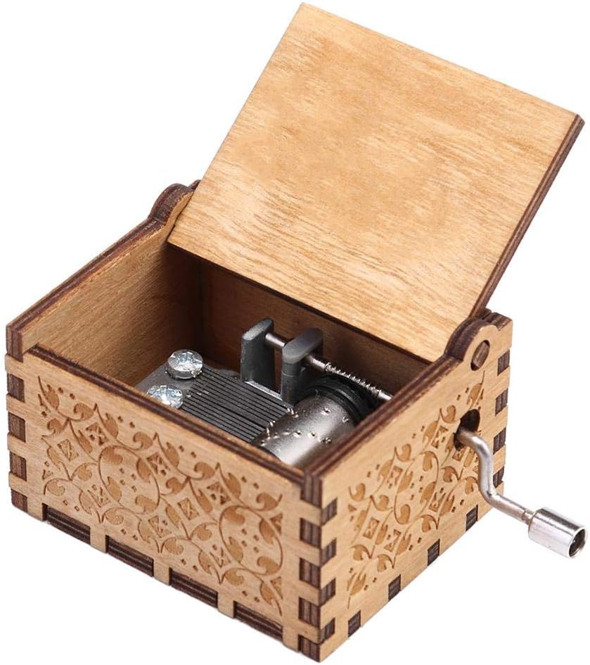 Prettygood7 Wooden Hand Crank Music Box, Retro Wood Hand Cranked Music Box Xmas Party Gift Household Decor Ornament(Can't Help Falling in Love)