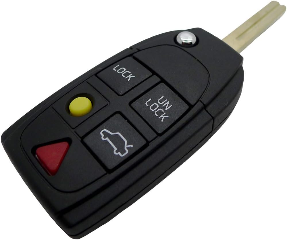 Chequers Motorstore Volvo S60 V70 S80 XC70 XC90 Replacement 5 button remote fob case with uncut flip blade