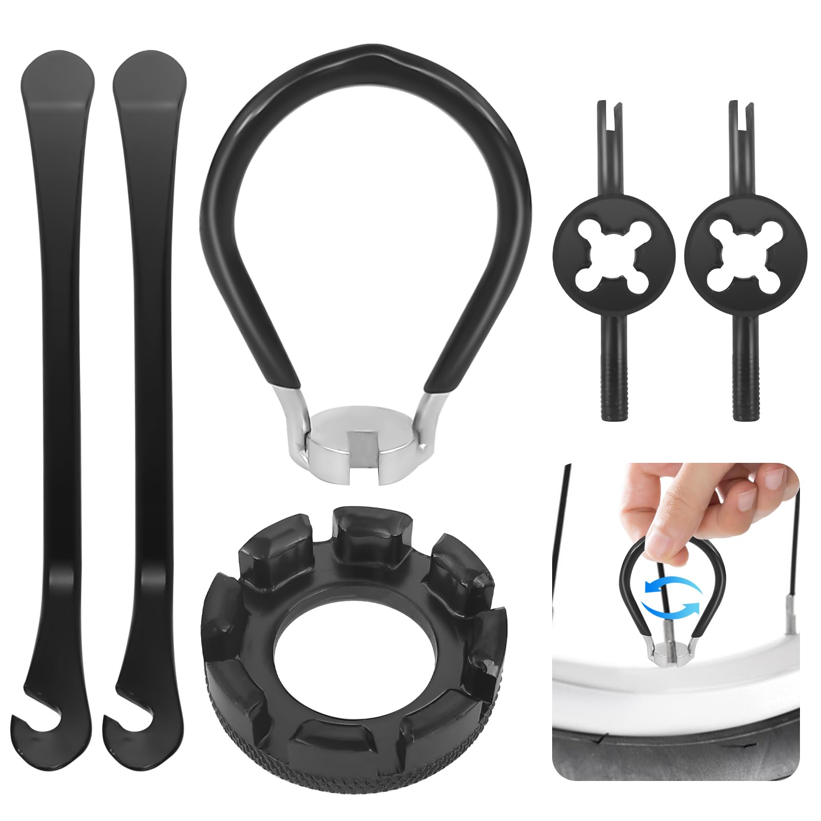 Nadinsta 6 Pcs Bicycle Spoke Wrench Tool Kit, 6-in-1 Bike Wheel Spoke Key, Spoke Tightener Tool with Rim Correction Tool, Bike Spanner Spoke Tool 10-15 Gauge for Repairing Bicycle, Electric Vehicle