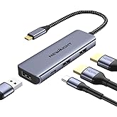 USB C to Dual HDMI Adapter, 4-in-1 Dual HDMI USB C Adapter with 2��4K HDMI, 100W PD, USB-A Port, Multiport Dual HDMI Adapter &