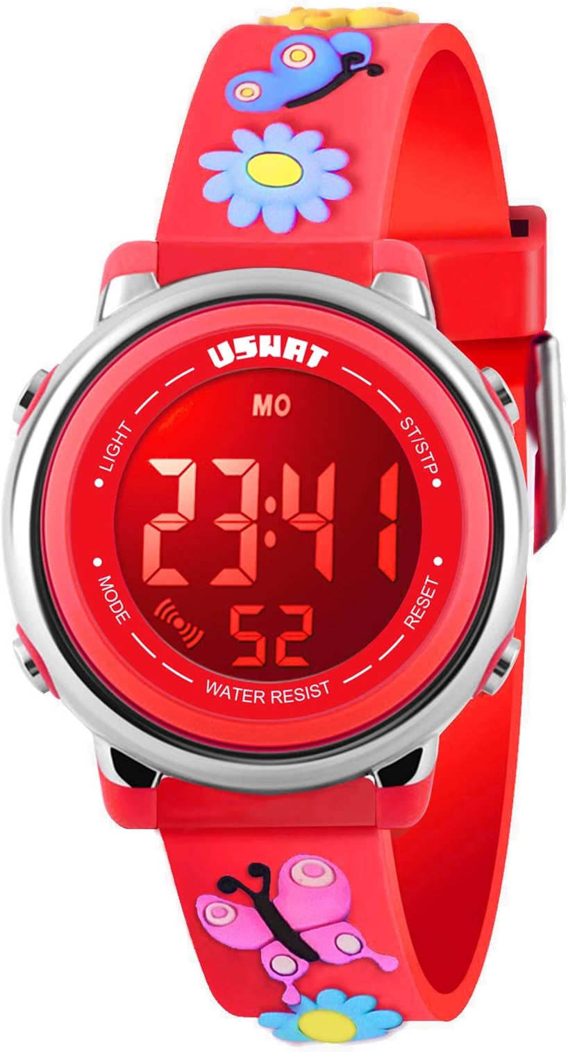 Kids Watch for Boys Girls 3D Cute Car Airplane Cartoon Toddler Watch Digital Silicone Band Alarm Stopwatch Digital Child Wristwatch 50M Waterproof