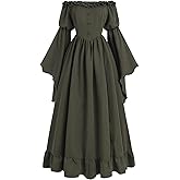 NSPSTT Renaissance Costume Women Victorian Medieval Gothic Dresses Green Long Sleeve Peasant Dress