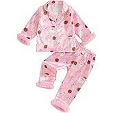Kavousa Christmas Toddler Baby Girl Boy Silk Satin Pajamas Set Button Down Pjs Kids Long Sleeve Shirt Pants Pjs Sleepwear