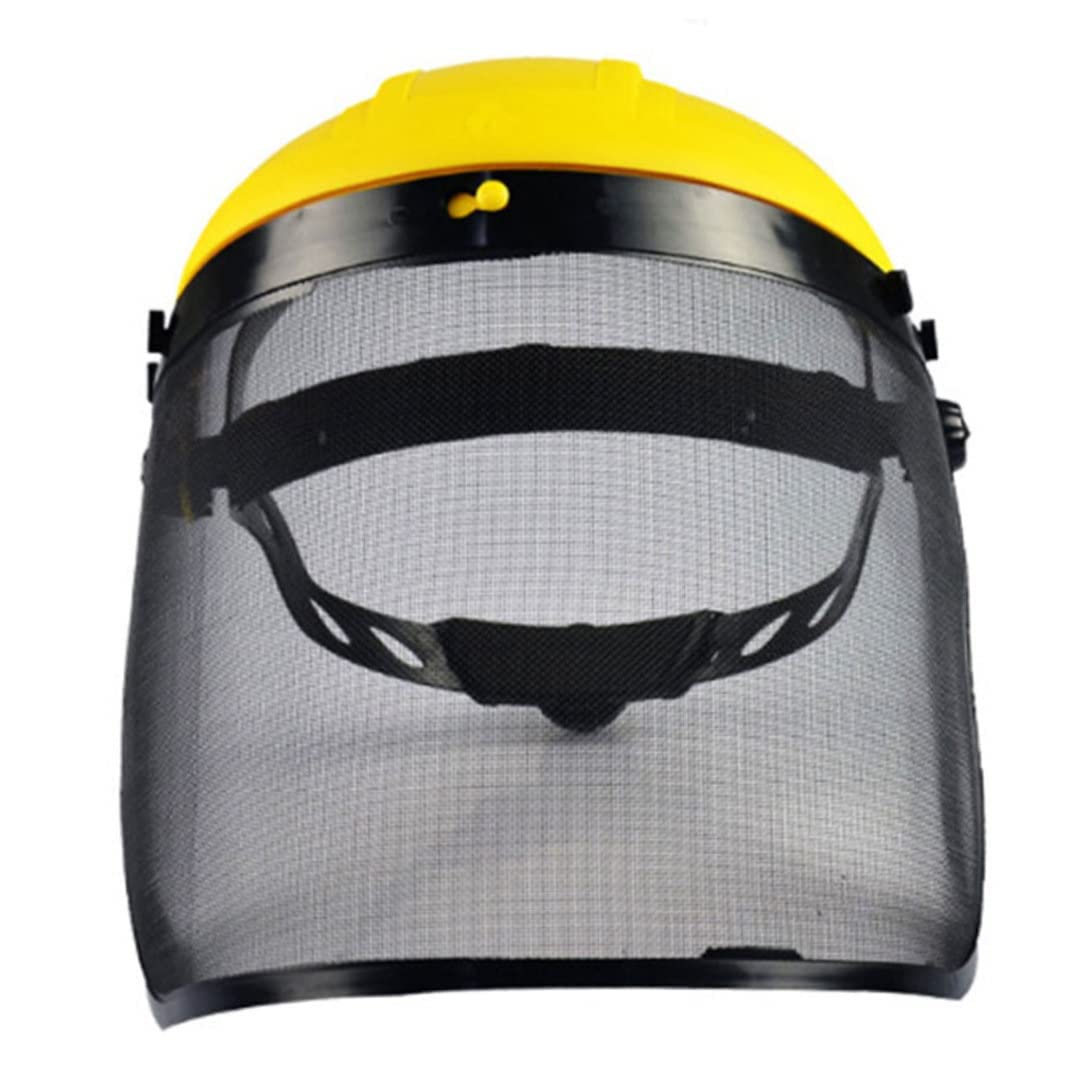 zalati Working Face Cover Shield Full Face Mask Visor Polycarbonate Screen Head Mounted Mesh for Chainsaw Trimmer Safety Protection - Yellow