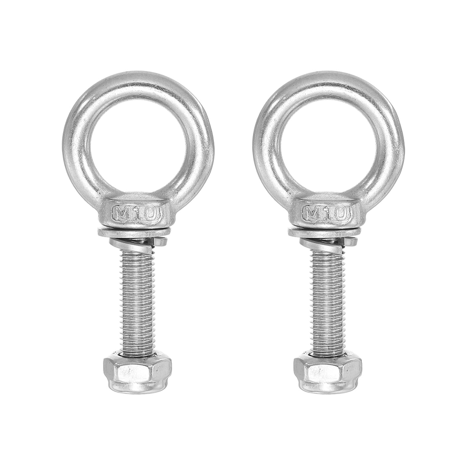 PATIKIL Lifting Shoulder Eye Bolts, M10x40 304 Stainless Steel Male Thread with Hex Screw Nut Gasket Flat Washer for Hanging Securing Chain Wire Rope, 2 Sets