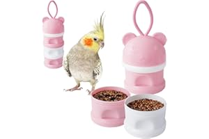 FOIBURELY Portable Bird Feeder Cups Bird Food Water Treat Box Parrot Food Storage Container，Pet Travel Feeder(Pink)