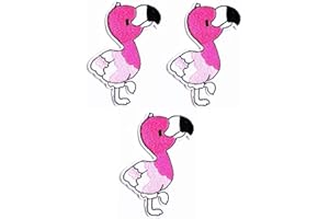 Umama Patch Set of 3 Cute Pink Flamingo Craft Fabric Tropical Zoo Flamingo Bird Animal Cartoon retro fun embroidered applique iron on patch for Backpacks Jeans Jackets T-Shirt Clothing