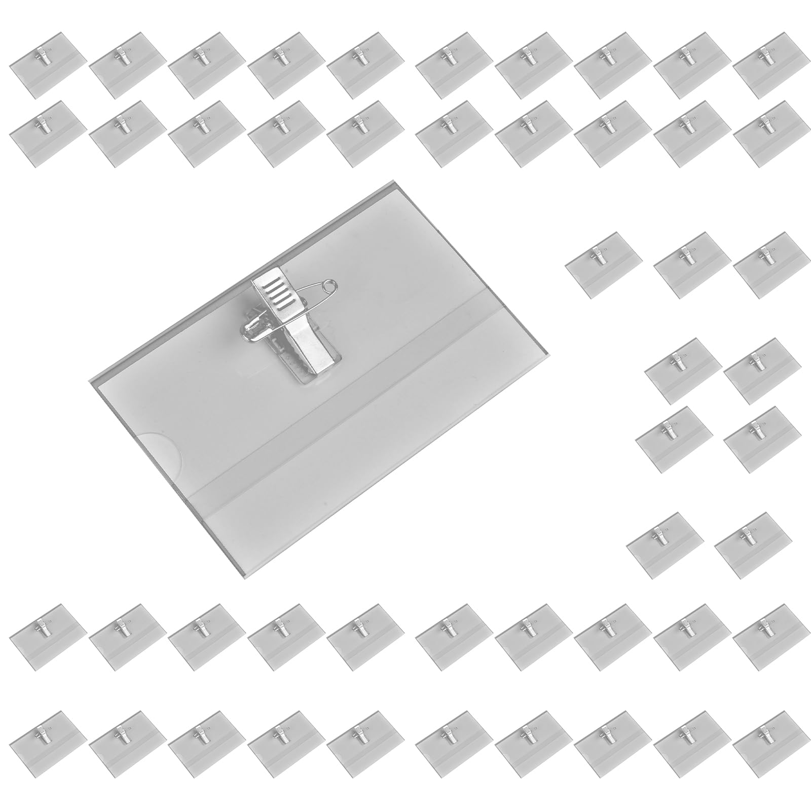 50 Pcs Clear Name Badge Holders with Clip and Pin, Plastic ID Name Badges for School, Office, and Conference (9 x 5.6 cm)