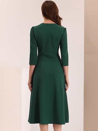 slim fit dress slacks Zapaka Women Dark Green Bodycon Short Work Dress with Ruffles Long Sleeves Boat Neck Semi Formal Dress, Dark Green / US14 main image 0